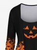 Plus Size Bats Pumpkin Devil Print Halloween 2 in 1 Patchwork T-shirt -  