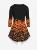 T-shirt D'Halloween Jointif Citrouille Chauve-souris Imprimés de Grande Taille - Orange 6X