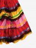 Plus Size Halloween Zombie Bride Flower Skeleton Colorblock Tassel 6D Print Tank Dress -  