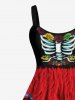 Plus Size Halloween Zombie Bride Flower Skeleton Colorblock Tassel 6D Print Tank Dress -  