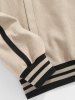 Men's Daily Preppy Stripes Panel Letter Embroidered Snap Button Pockets Faux Suede Baseball Varsity Jacket -  