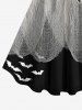 Plus Size Halloween Bat Ripped Gauze Applique Lace 3D Print Tank Dress -  