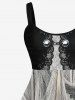 Plus Size Halloween Bat Ripped Gauze Applique Lace 3D Print Tank Dress -  