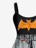 Plus Size Halloween Bat Moon Star Ripped Gauze Print Tank Dress -  