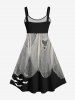 Plus Size Halloween Bat Ripped Gauze Applique Lace 3D Print Tank Dress -  