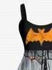 Robe D'Halloween Déchiré Chauve-souris et Etoile Imprimés en Gaze de Grande Taille - Noir 6X