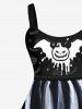 Plus Size 3D Bat Pumpkin Spider Mesh Print Halloween Tank Dress -  
