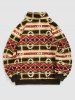 Men's Ethnic Aztec Printed Quarter Zip Fuzzy Fleece Sweatshirt -  