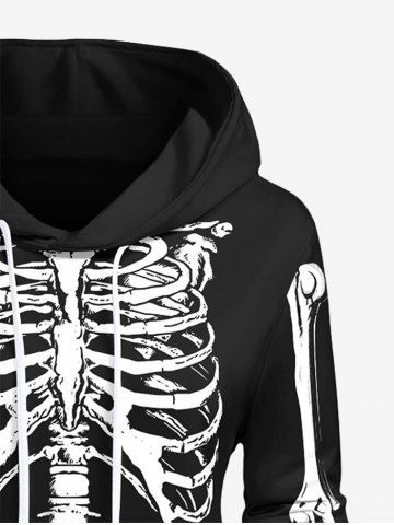 Plus Size Skeleton Print Pockets Drawstring Hoodie Dress