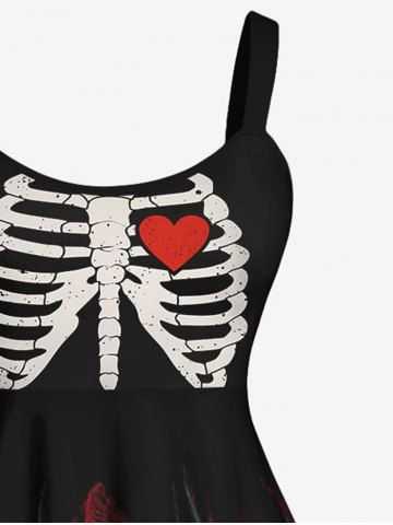 Plus Size Halloween Skeleton Costume Heart Ripped Mesh 3D Print Tank Dress