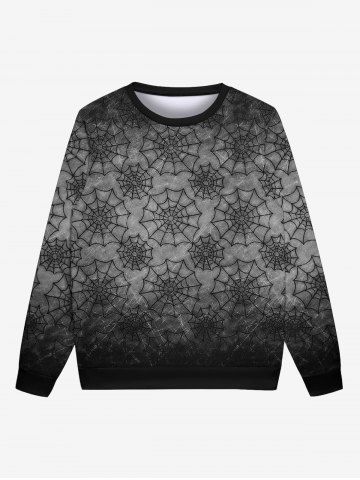Gothic Halloween Spider Web Print Sweatshirt For Men - GRAY - 3XL