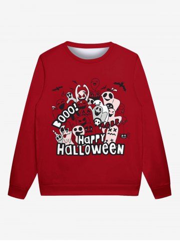 Sweatshirt Gothique D'Halloween Fantôme et Chauve-souris Imprimés pour Homme - RED - L