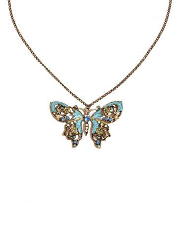 Vintage Butterfly Shaped Pendant Necklace - BLUE