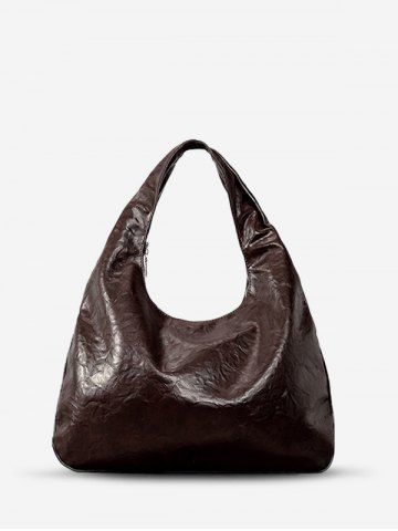 Women's Casual Solid Color Embossed Dumpling Tote Bag - DEEP BROWN