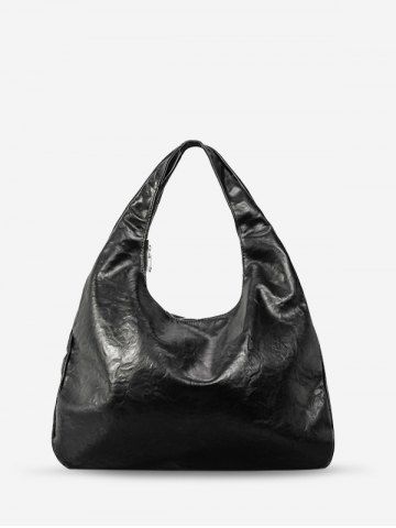 Women's Casual Solid Color Embossed Dumpling Tote Bag - BLACK