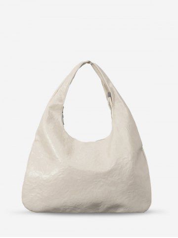 Women's Casual Solid Color Embossed Dumpling Tote Bag - NATURAL WHITE