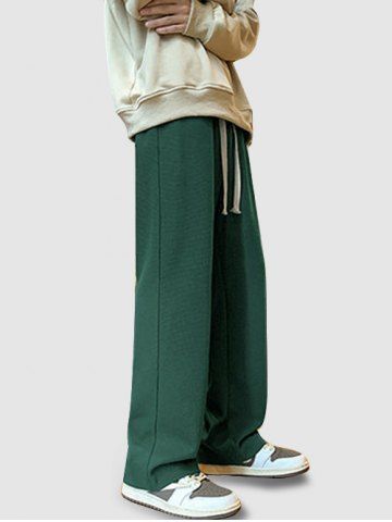 Men's Casual Textured Pocket Drawstring Straight Leg Pants - MEDIUM FOREST GREEN - S