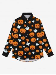 Chemise D'Halloween Gothique Citrouille Fantôme Imprimés avec Boutons - Noir L