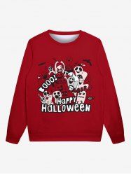 Sweatshirt Gothique D'Halloween Fantôme et Chauve-souris Imprimés pour Homme - Rouge 6XL