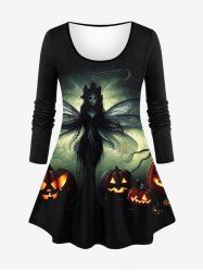 Plus Size Halloween Wings Ghost Pumpkin Print T-shirt -  