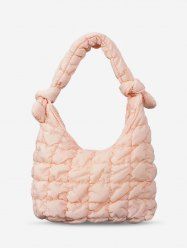 Women's Simple Style Solid Color Wrinkle Textured Quilted Puffer Knot Handle Handbag -  