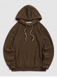 Men's Daily Casual V Shaped Faux Fur Drawstring Patched Design Long Sleeve Kangaroo Pocket Pullover Hoodie -  