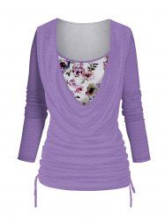 Haut à Imprimé Fleur Fausse Deux Pièces à Col Bénitier - Pourpre  M