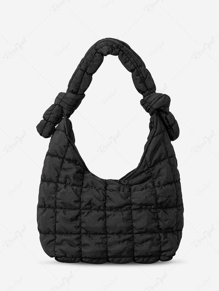 Unique Women's Simple Style Solid Color Wrinkle Textured Quilted Puffer Knot Handle Handbag  