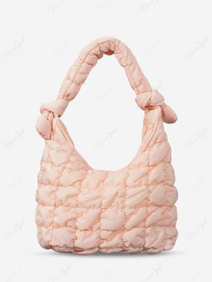 Best Women's Simple Style Solid Color Wrinkle Textured Quilted Puffer Knot Handle Handbag  