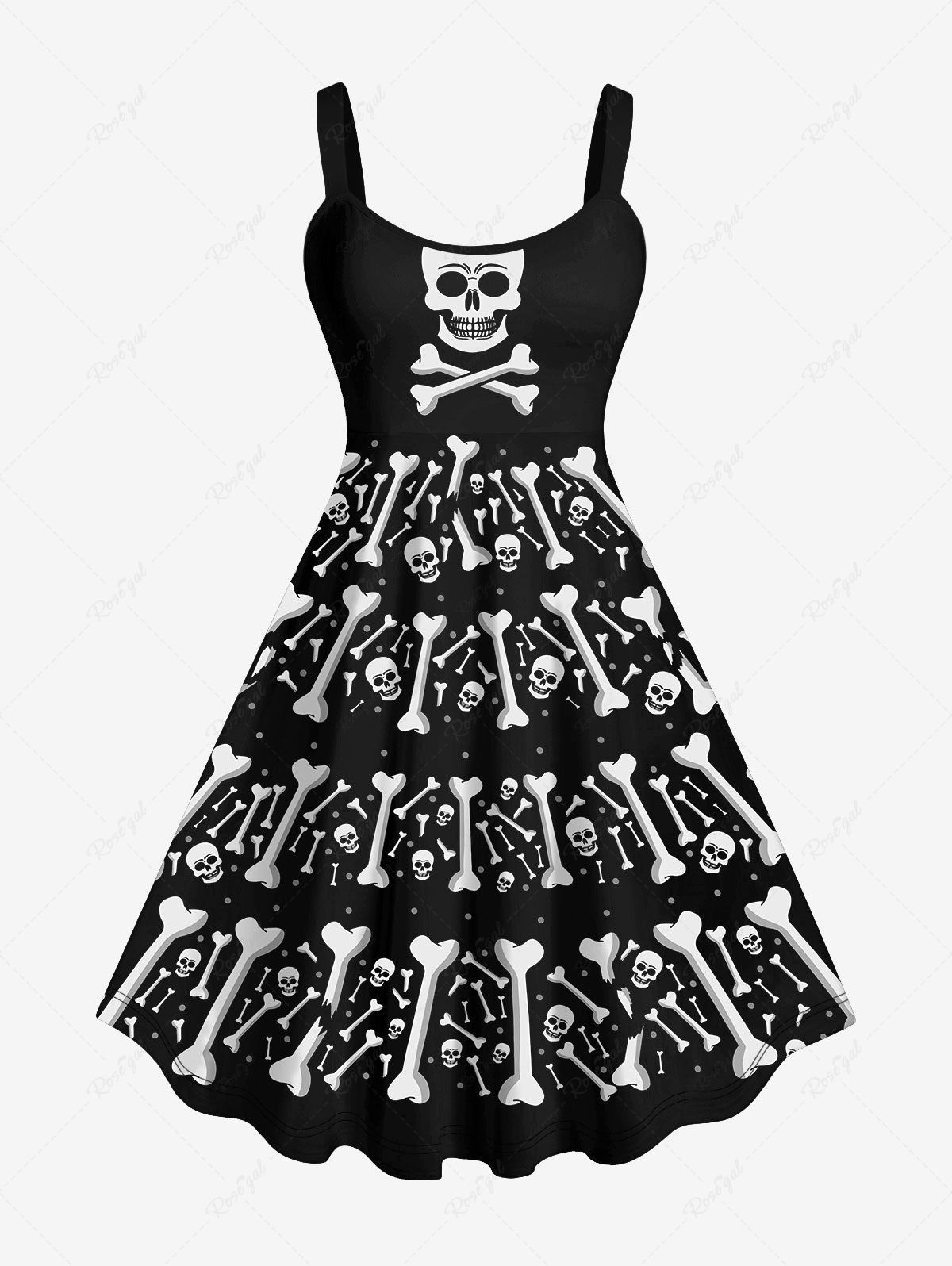 Unique Plus Size Skulls Bone Print Halloween Tank Dress  