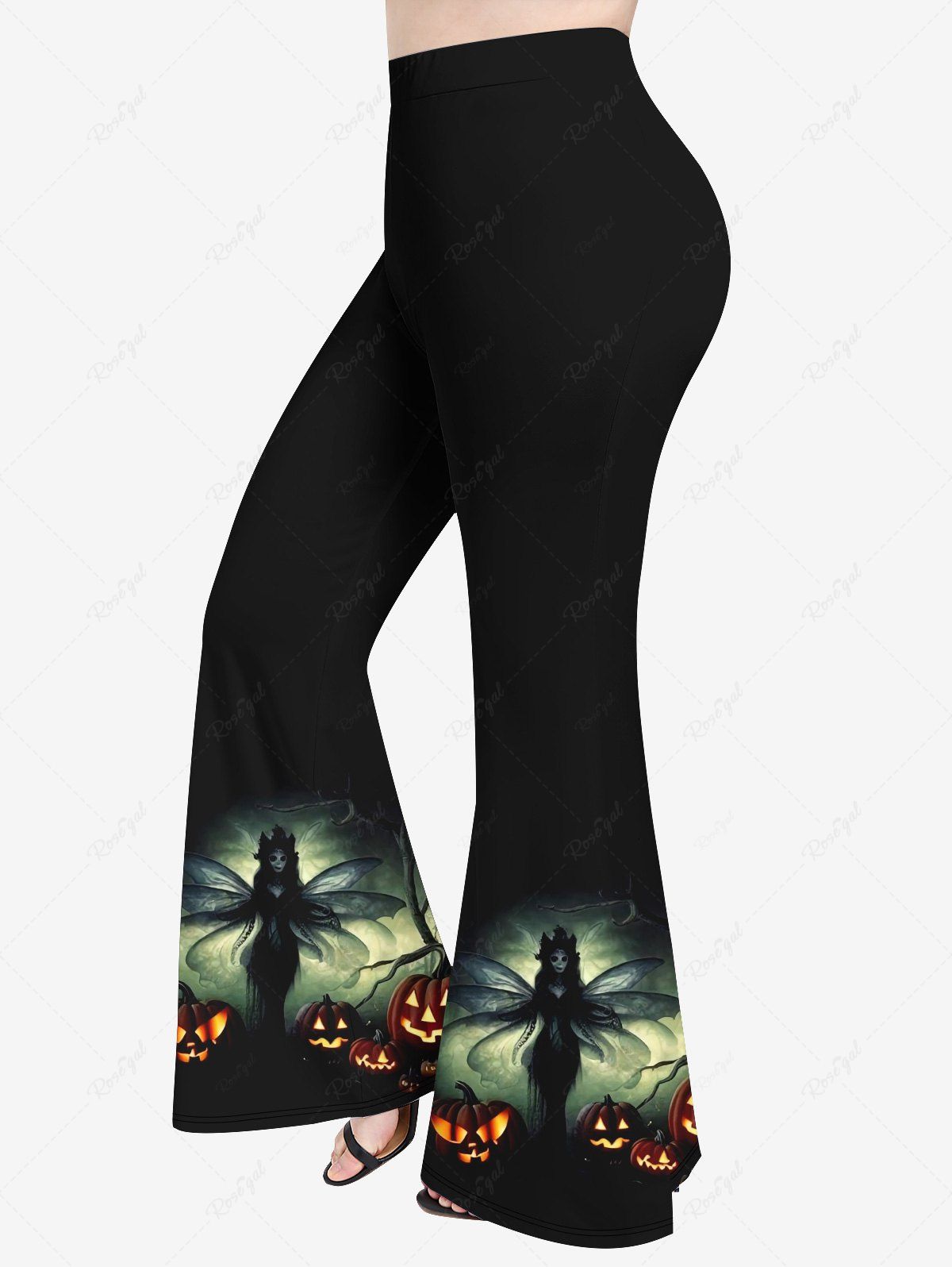 Outfits Plus Size Halloween Pumpkin Wings Ghost Print Flare Pants  
