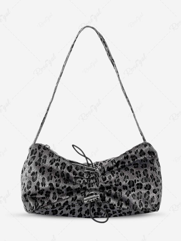 Outfit Women's Winter Fuzzy Faux Fur Animal Printed Drawstring Design Tote Bag  
