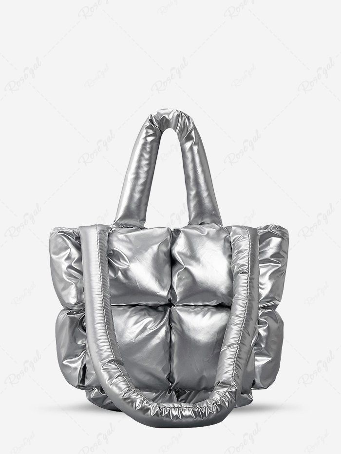 Sac Fourre-tout Matelassé en Couleur Unie à Bretelle Design pour Femme Argent 
