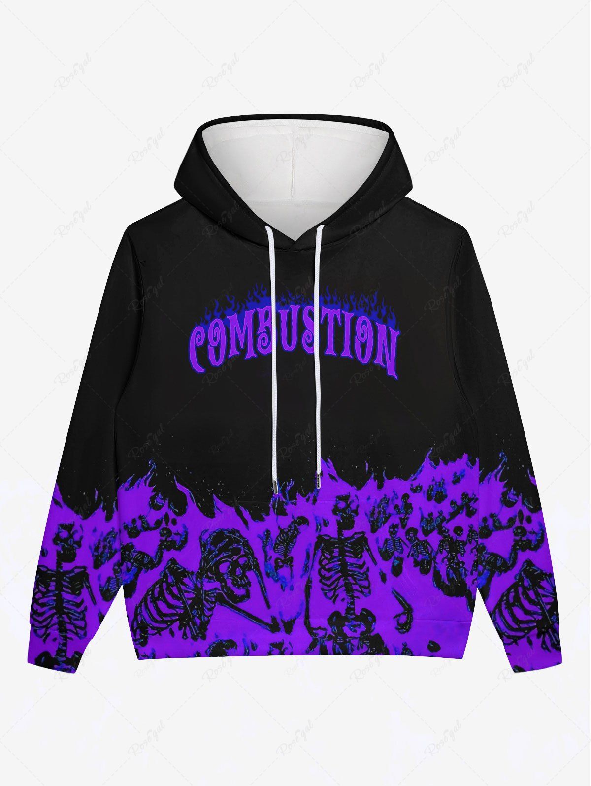 Outfit Gothic Halloween Skeleton Flame Print Drawstring Hoodie For Men  