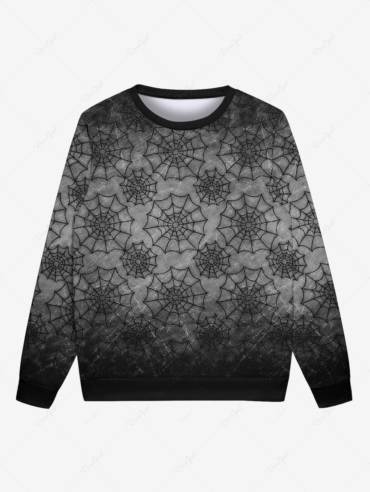 Sweatshirt D'Halloween Gothique Toile D'Araignée Imprimée pour Homme Gris XL