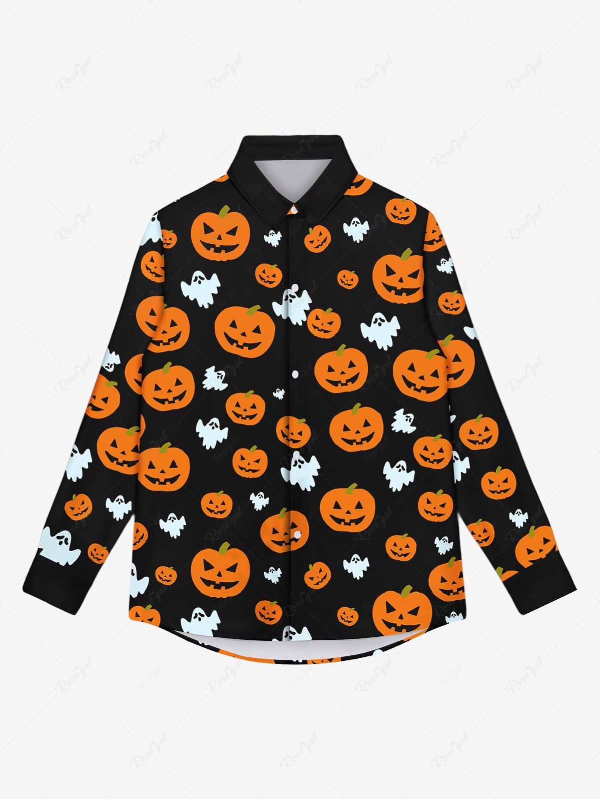 Chemise D'Halloween Gothique Citrouille Fantôme Imprimés avec Boutons Noir L