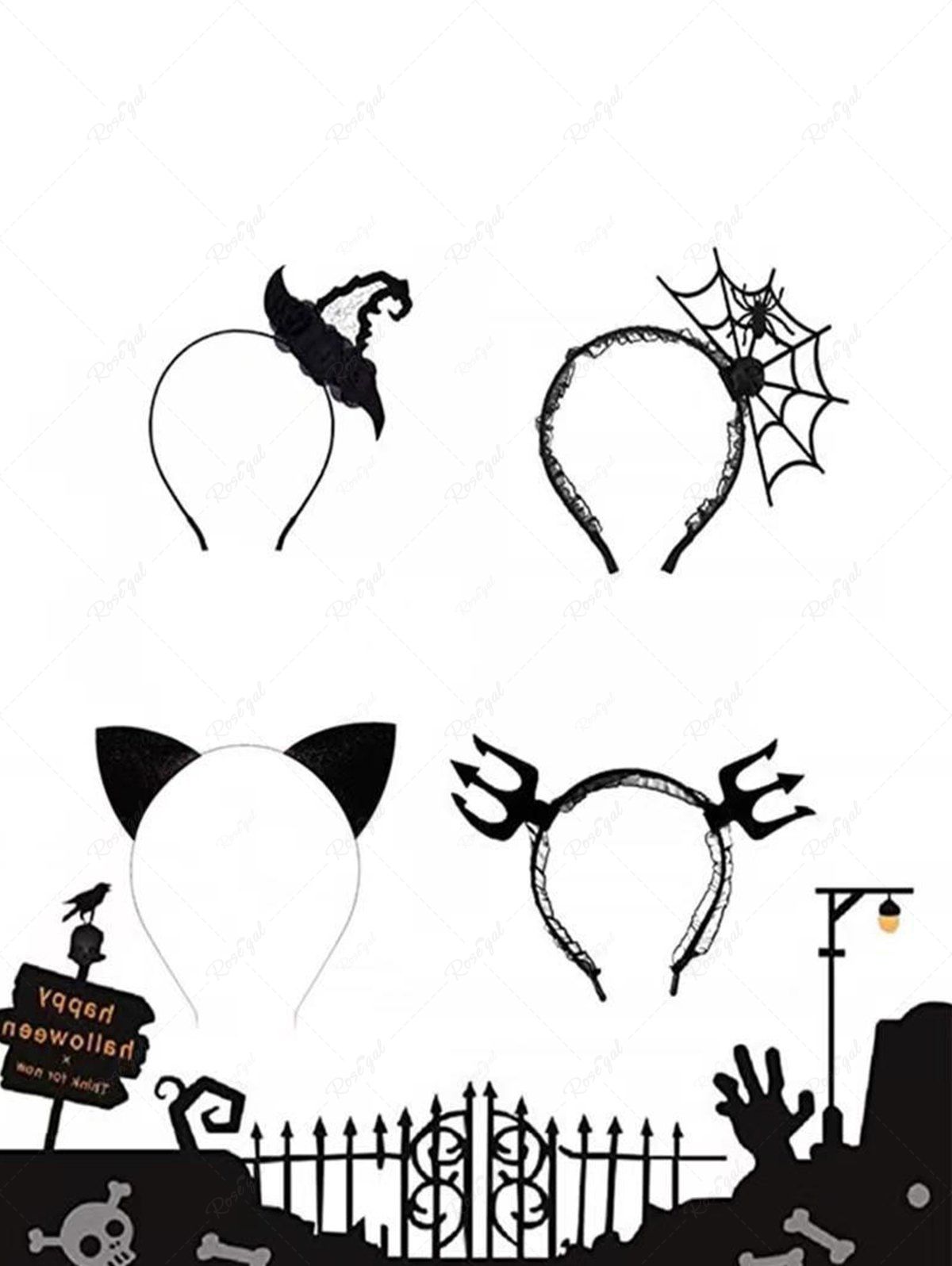 Outfit 4 Pcs Halloween Hat Spider Web Devil Shaped Hairband Set  