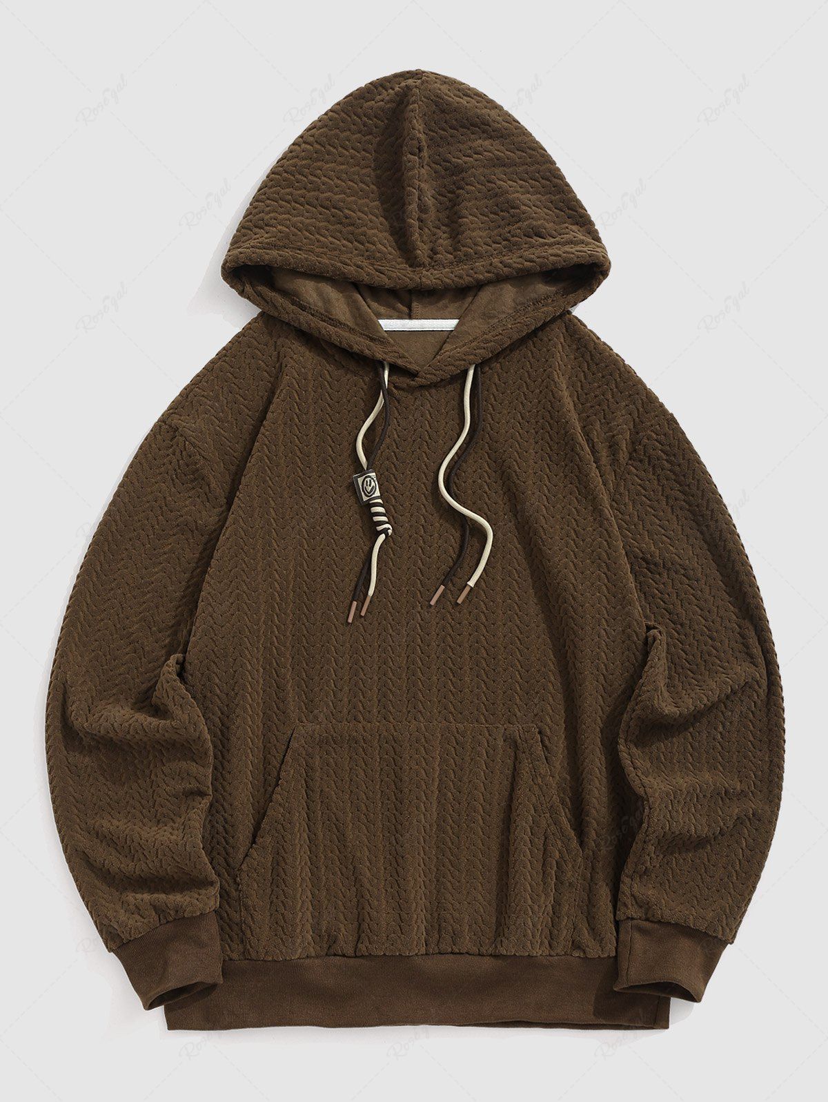New Men's Daily Casual V Shaped Faux Fur Drawstring Patched Design Long Sleeve Kangaroo Pocket Pullover Hoodie  