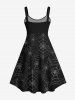 Halloween Spider Web Grommets Buckle Chain 3d Printed Tank Dress and Sheer Mesh Tied Cape Plus Size Outfit -  