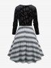 Plus Size Skull Ghost Flocking Crossover Lace-up Ruffle Lace Striped Knitted Halloween 2 in 1 Dress -  