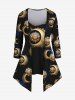 Gothic 3D Sun Moon Galaxy Printed Patchwork 2 in 1 Asymmetric T-shirt -  