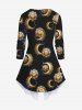 Gothic 3D Sun Moon Galaxy Printed Patchwork 2 in 1 Asymmetric T-shirt -  