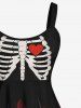 Plus Size Skeleton Heart Ripped Mesh 3D Print Tank Dress -  