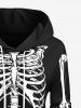 Robe à Capuche Squelette Imprimée avec Poches de Grande Taille à Cordon - Noir 3XL