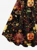 Robe D'Halloween Citrouille et Toile D'Araignée Imprimés Grande Taille à Paillettes - Orange 6X