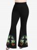 Pantalon Évasé Imprimé Citrouille Fantôme et Ailes Grande Taille - Noir XS