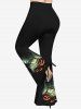 Pantalon Évasé Imprimé Citrouille Fantôme et Ailes Grande Taille - Noir XS