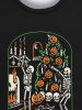 Sweatshirt Gothique D'Halloween Citrouille Squelette et Chat Imprimés pour Homme - Noir L