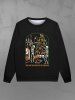 Sweatshirt Gothique D'Halloween Citrouille Squelette et Chat Imprimés pour Homme - Noir L