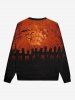 Sweatshirt Gothique D'Halloween Citrouille Chauve-souris et Fantôme Imprimés pour Homme - Orange Foncé 6XL